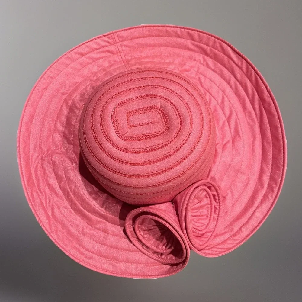 Something Special Coral Pink Cotton Wide Brim Sun Hat with Back Rosette Detail